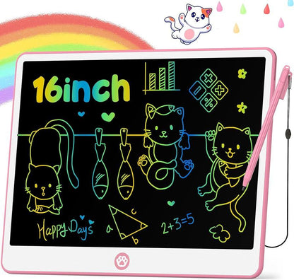 Hockvill 16" Kids Writing Tablet – Pink LCD Doodle Pad for Ages 3–7