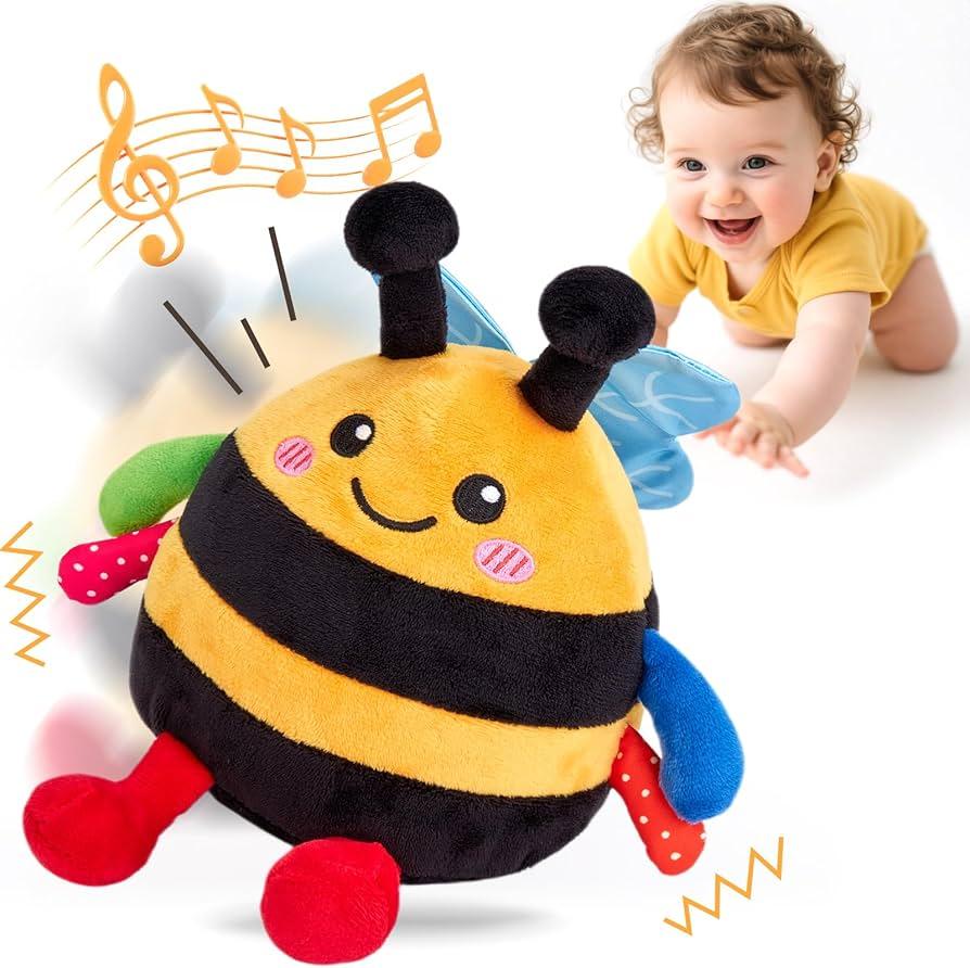 Hahaland Musical Crawling Bee Toy – Interactive Dancing & Bouncing Plush | Learning Baby Toy for 6–18 Months, Tummy Time Toy for 1–3 Year Old Boys & Girls