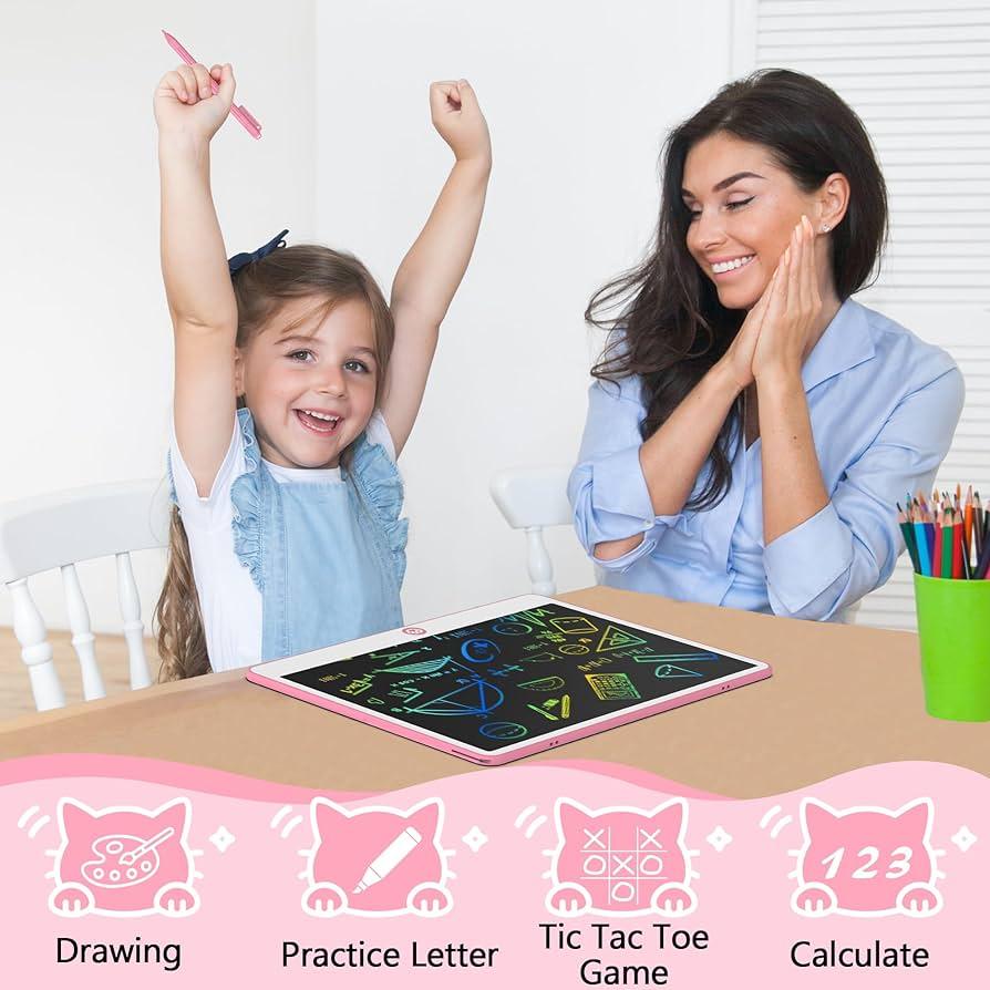 Hockvill 16" Kids Writing Tablet – Pink LCD Doodle Pad for Ages 3–7